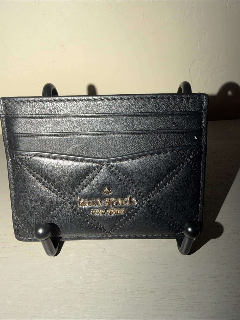 kate spade Black Quilted Leather Card Case with Gold Logo